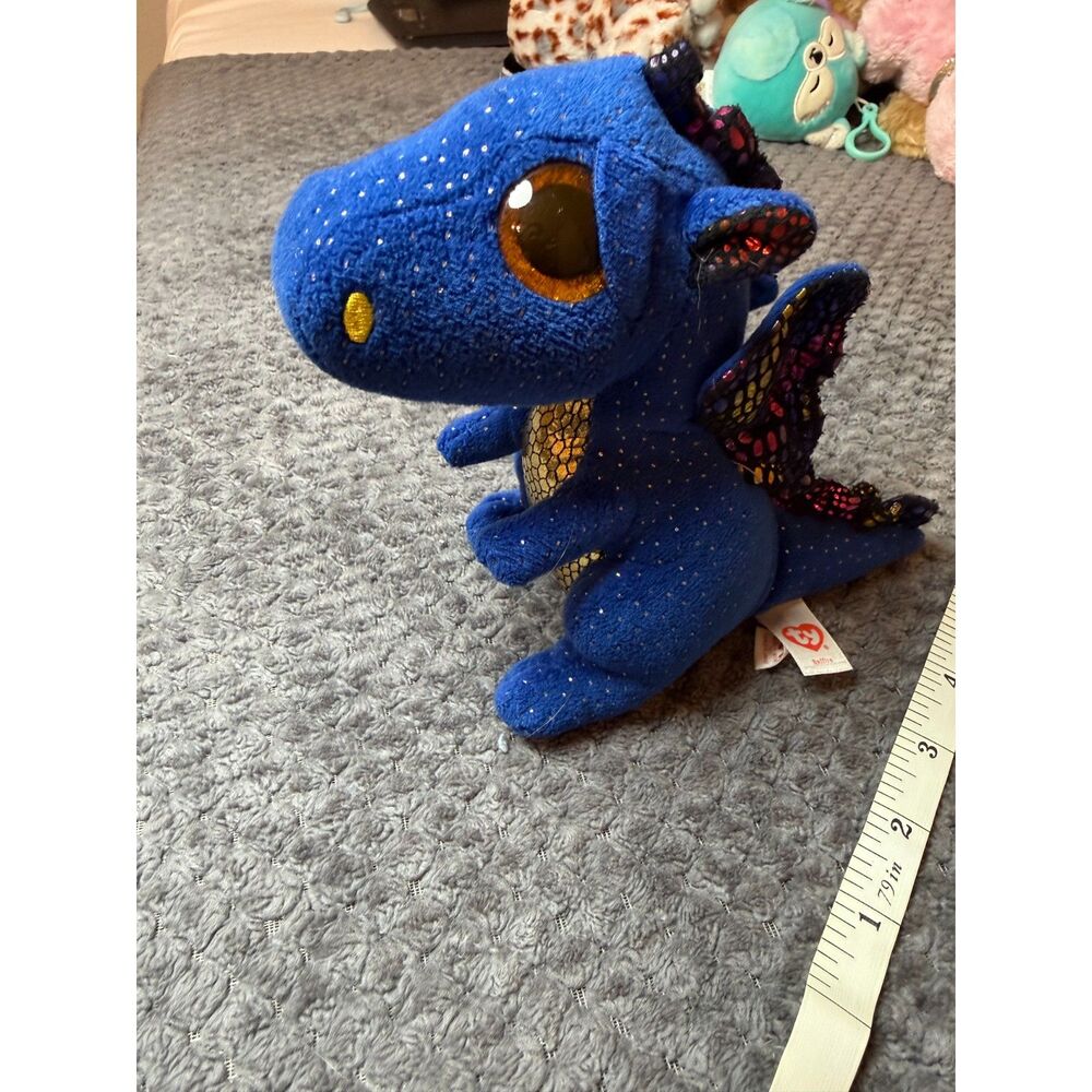 Ty Beanie Boo Blue Dragon Plush With Rainbow Wings